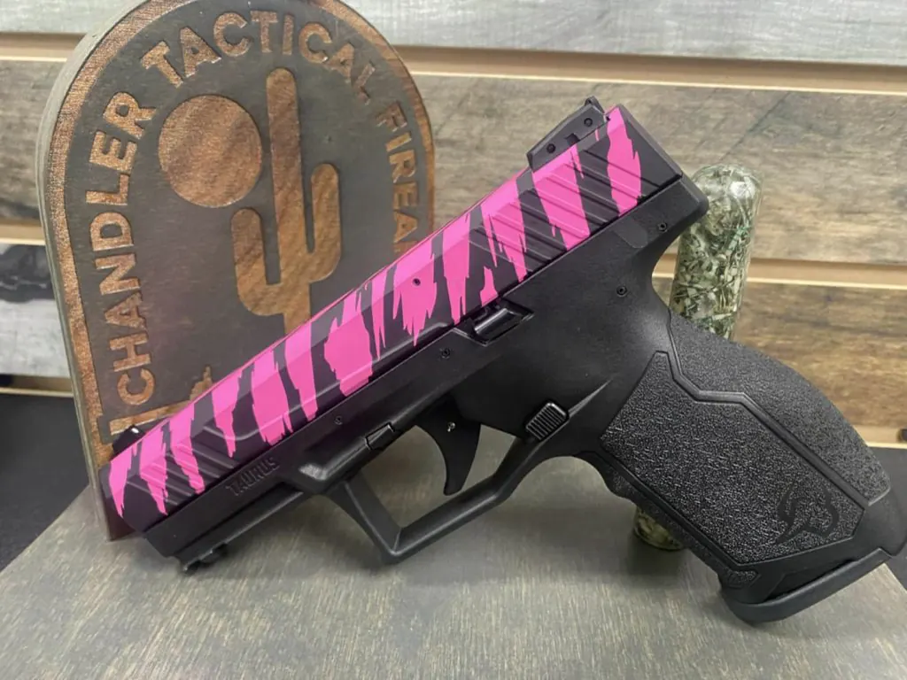 Camouflage Cerakote carried across a complete firearm.