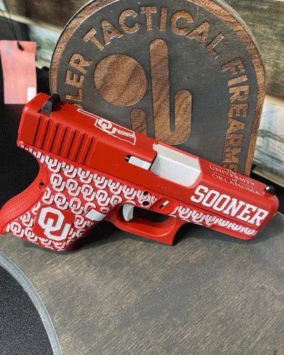 A custom color and pattern package on a complete firearm.